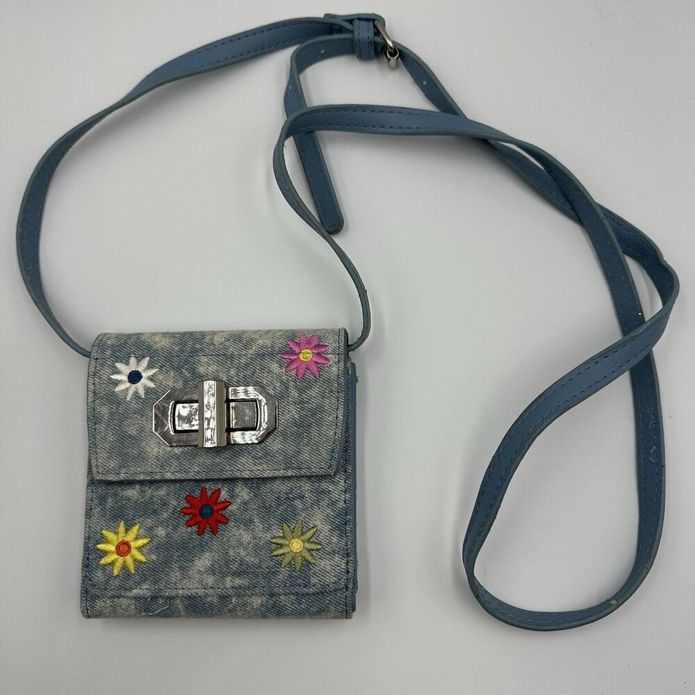 Denim Floral Embroidered Crossbody Wallet Purse Y2K